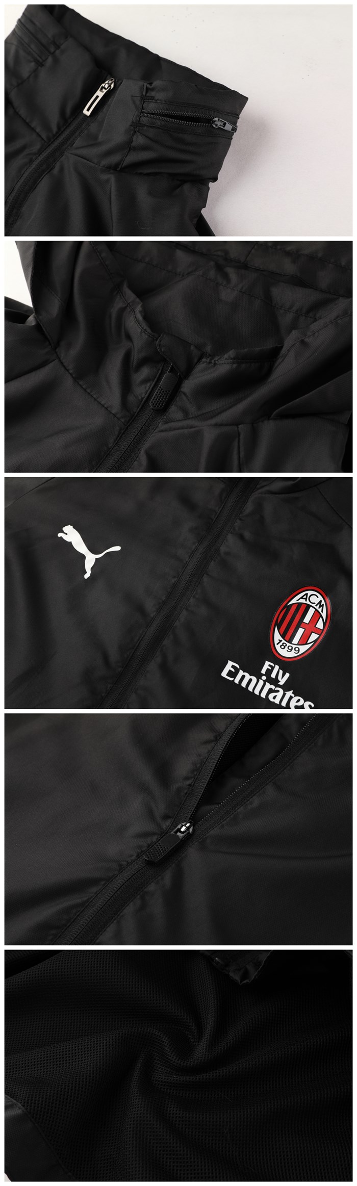 AC Milan 2019-20 Black Hoody Woven Windrunner - Official Replica 9020