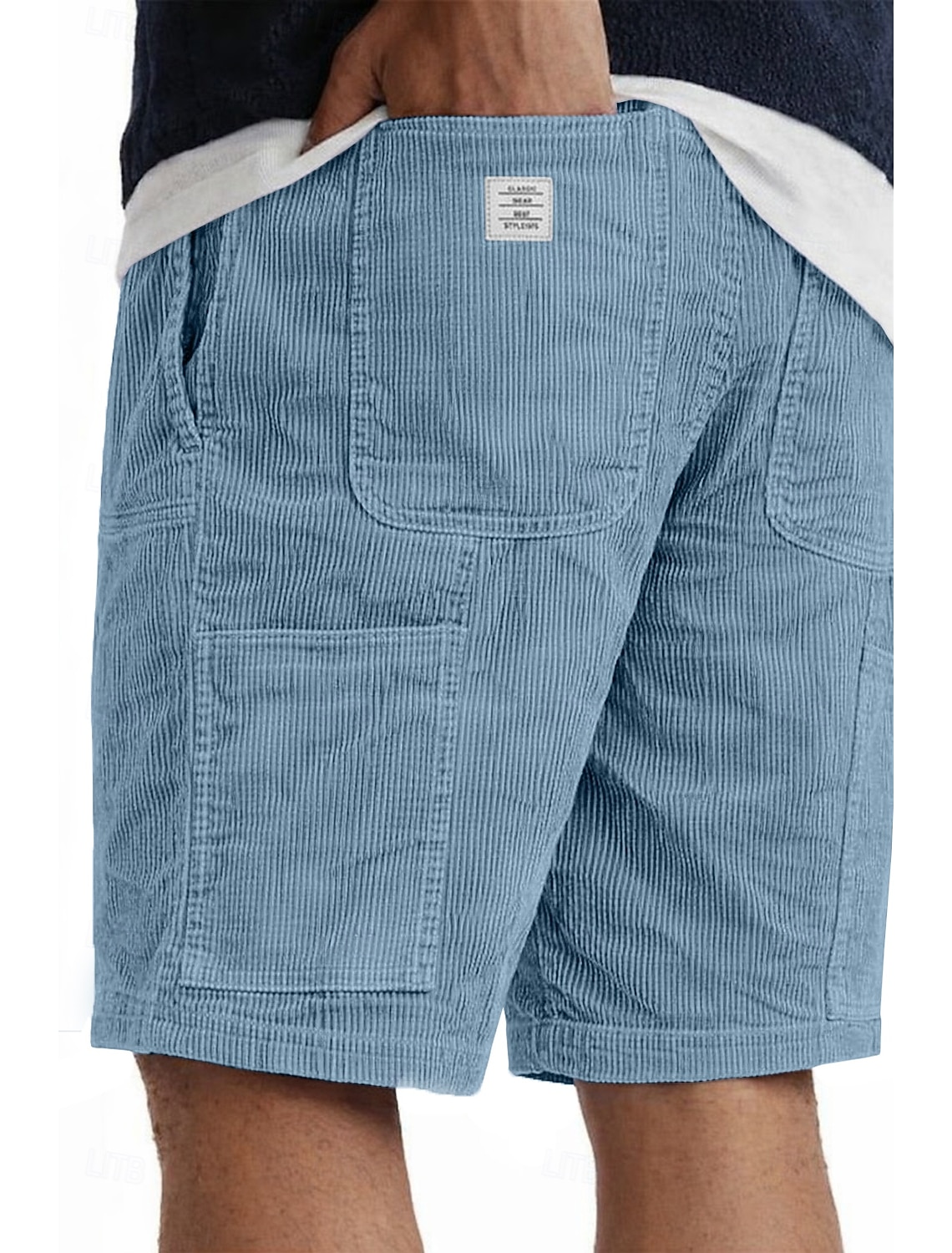 Men's Shorts Casual Shorts Corduroy Shorts Pocket Elastic Waist Solid Color Plain Comfort Breathable Above Knee Casual Outdoor Beach Vacation Fashion Navy Blue Purple Inelastic