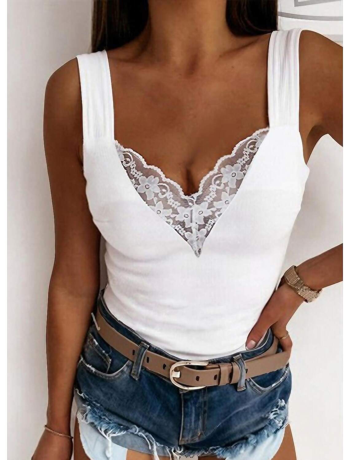 Women's Tank Top Going Out Tops Camis Concert Tops Plain Patchwork Lace Trims Sleeveless Party Daily Basic Sexy Sweetheart Regular S