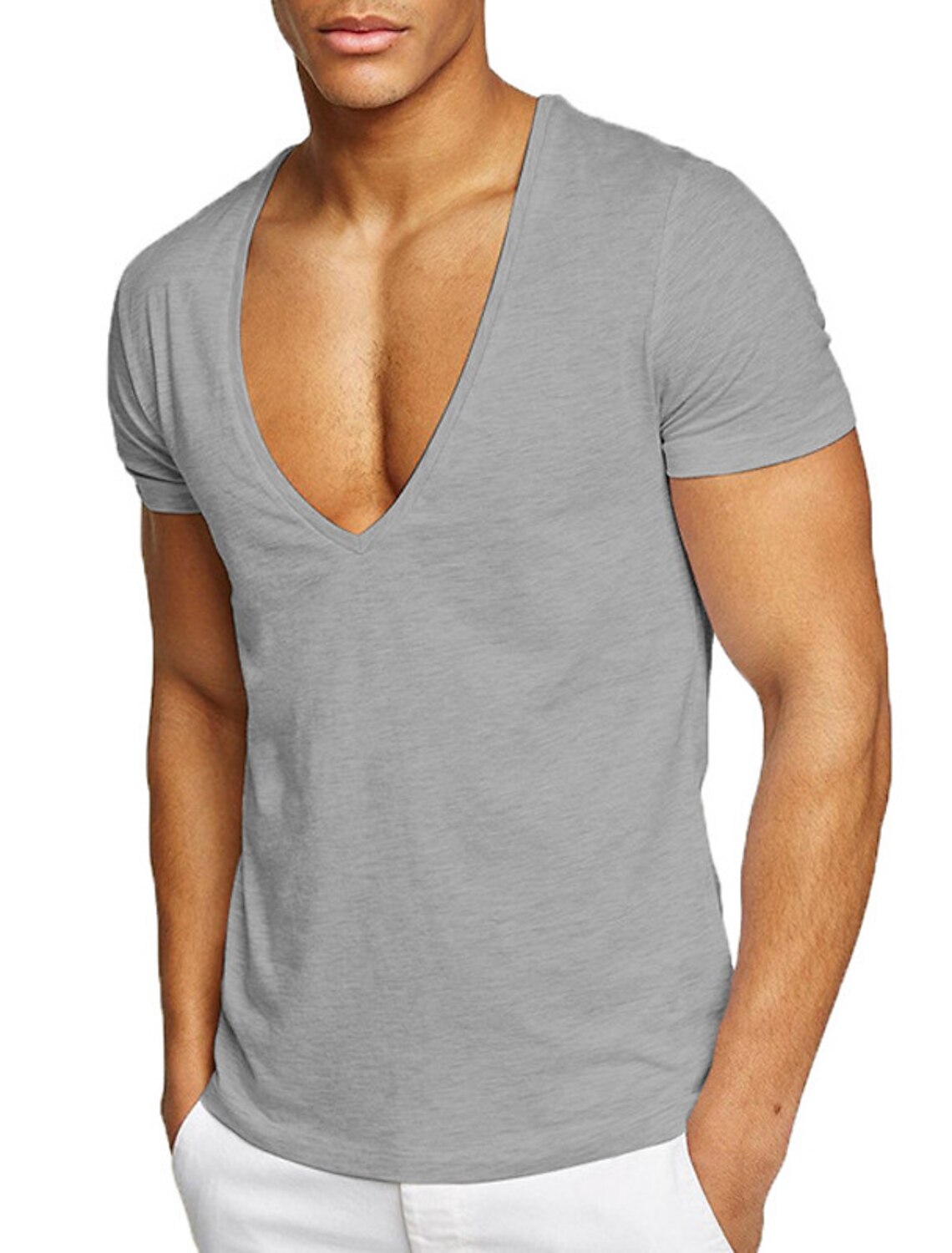 Men's T Shirt Short Sleeve V Neck Summer Plain Sports Fashion Lightweight Casual Vacation Holiday White Red Gray Top Tee for Men