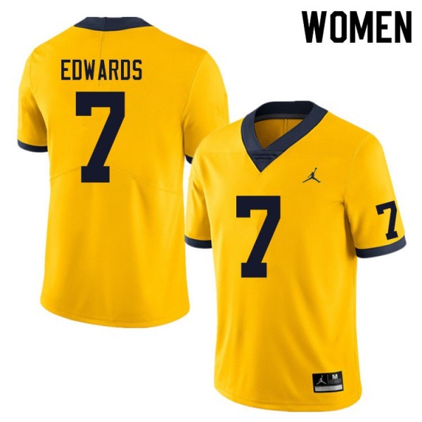 Women Michigan Wolverines Yellow #7 Jordan Yellow Performance Football