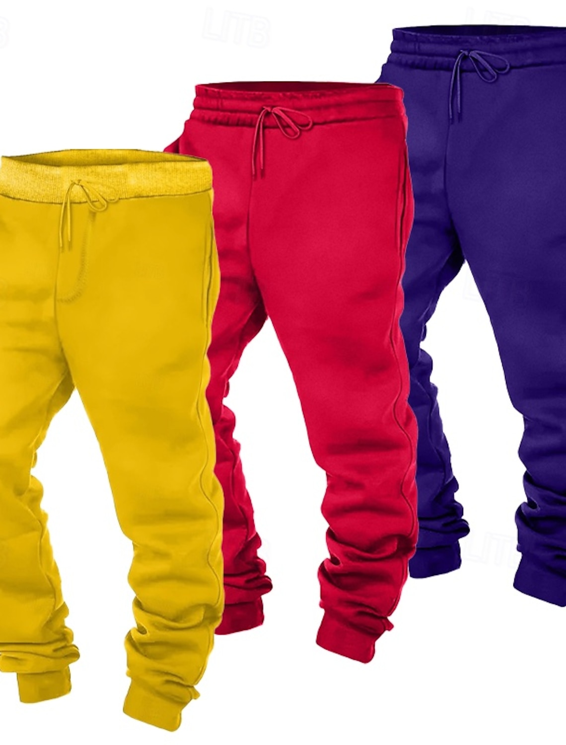 Multi Packs 3pcs Men's Red+Purple+Yellow Sweatpants Joggers Fleece