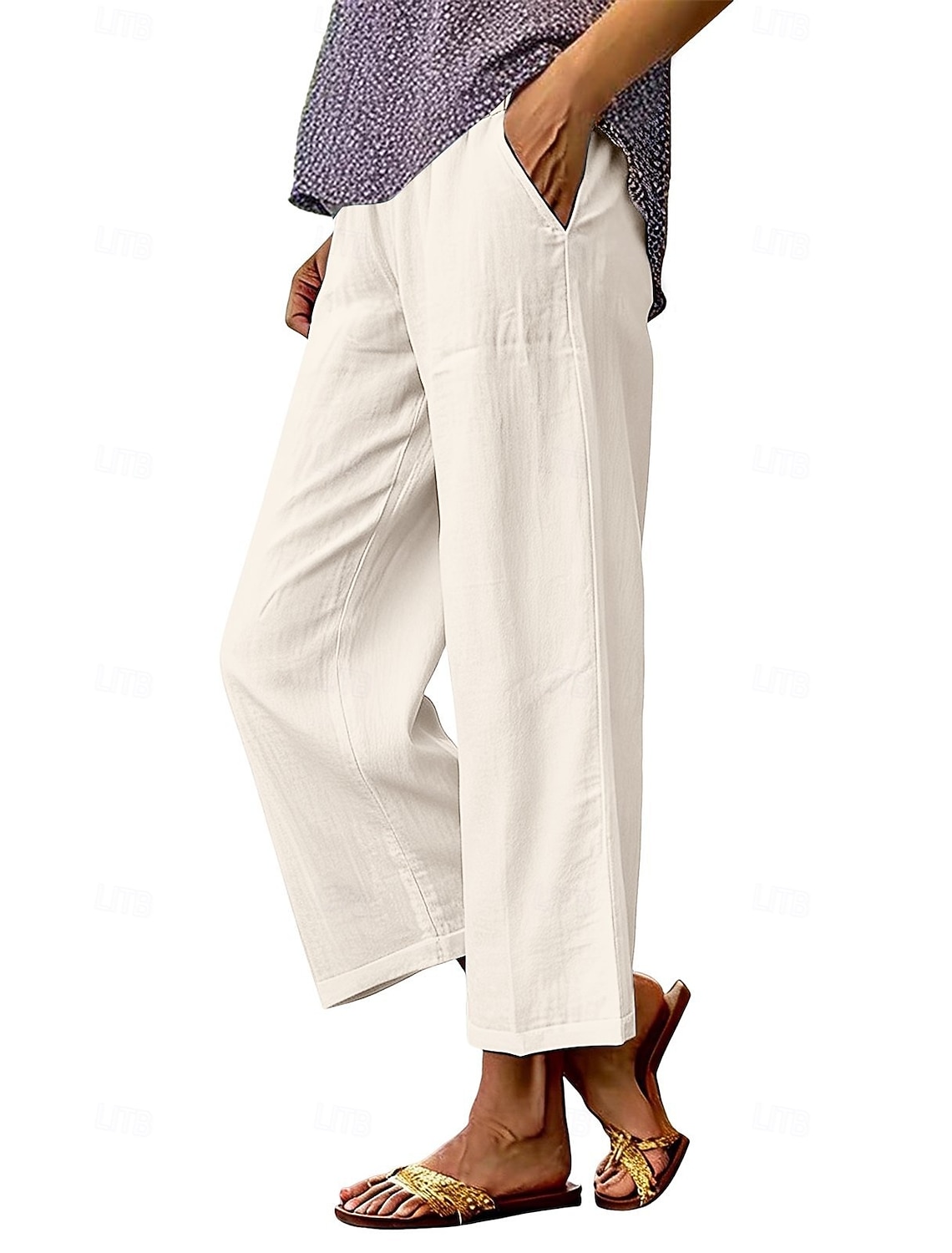 Women's Wide Leg Trousers Casual Pants Vacation Fashion Streetwear Full Length High Waist Plain Pocket Elastic Waist Comfortable Breathable Inelastic Daily Vacation Street Dark Grey Black White Red