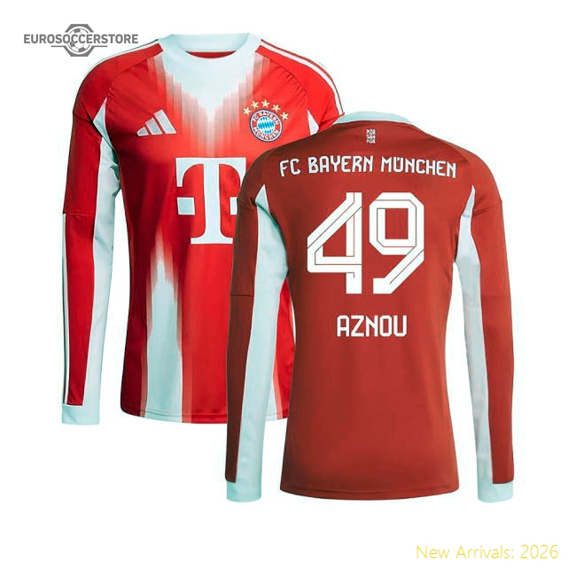 Best-Selling 2025-2026 Bayern Munich Long Sleeve Home Shirt (Aznou 49)