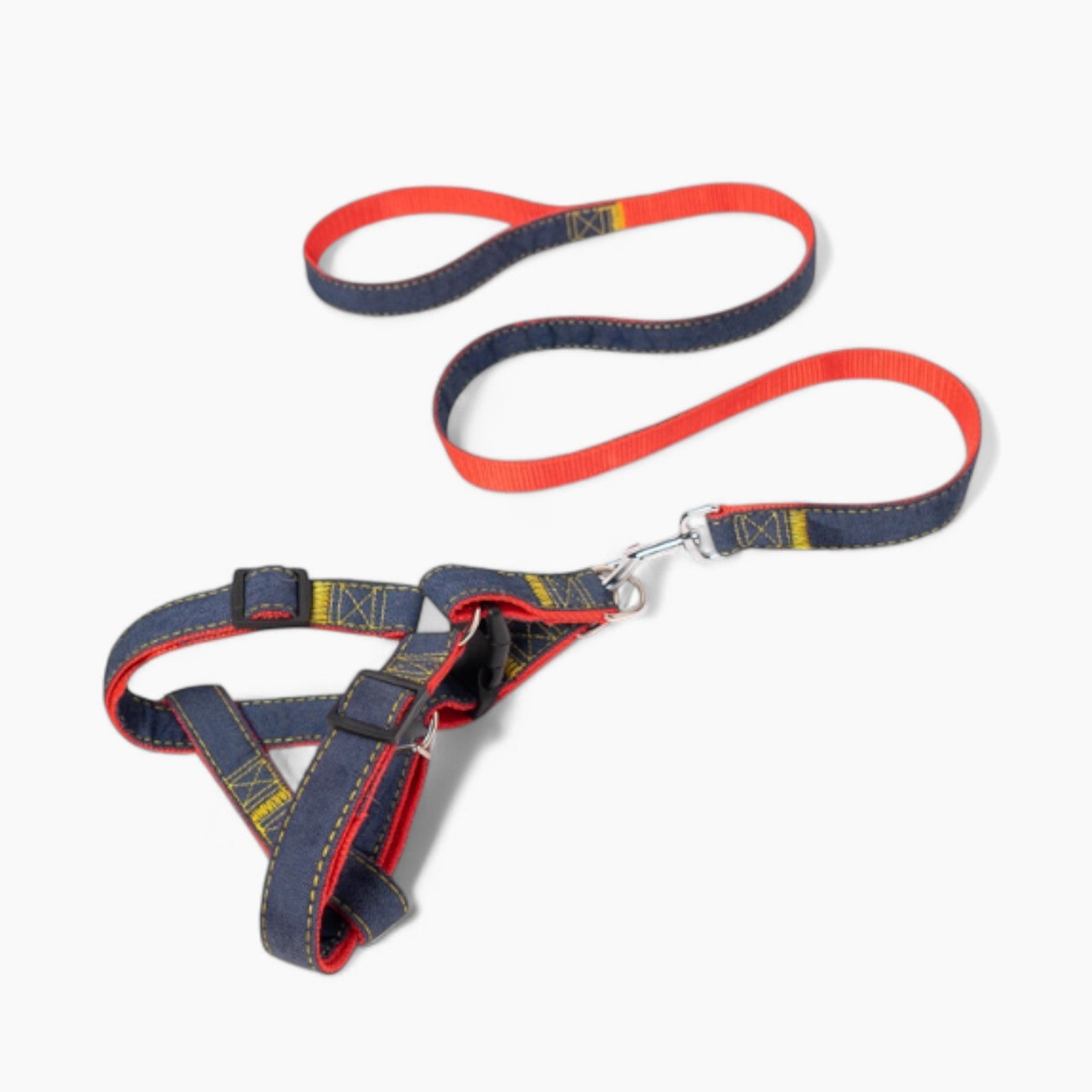 French Bulldog Denivox Frenchie Denim Harness Leash Set – Anti Break