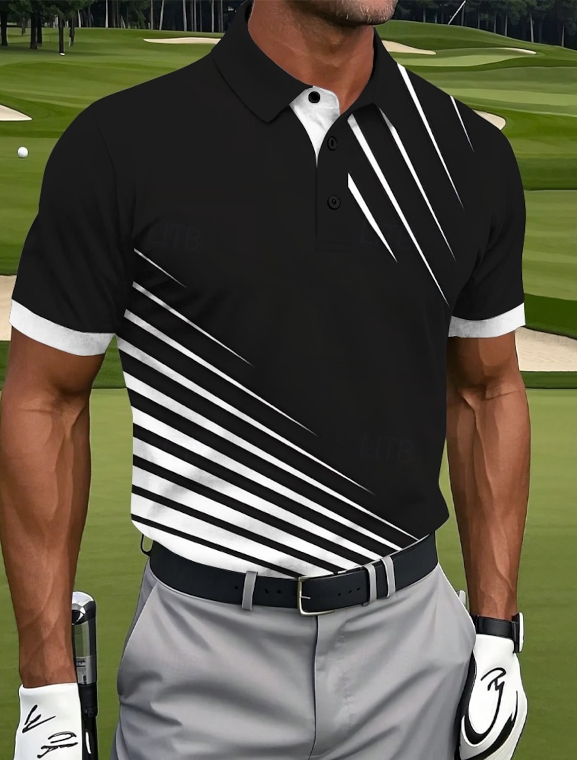 Men's Golf Line Polo Sports Polo Shirts Short Sleeve Polo Shirts Collared Shirts Casual Athleisure Buttons Summer Blue Black White