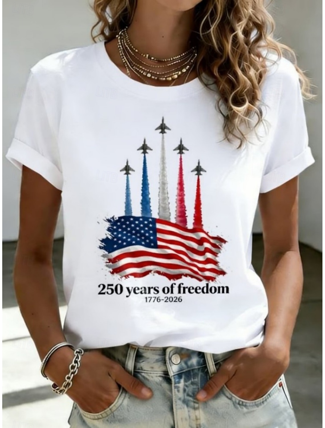 Independence Day American Anniversary Patriotic Women's T Shirt Graphic Flag Letter Vintage Fashion Stylish Short Sleeve Crew Neck Daily Weekend Print Blue Black White Red Summer Spring