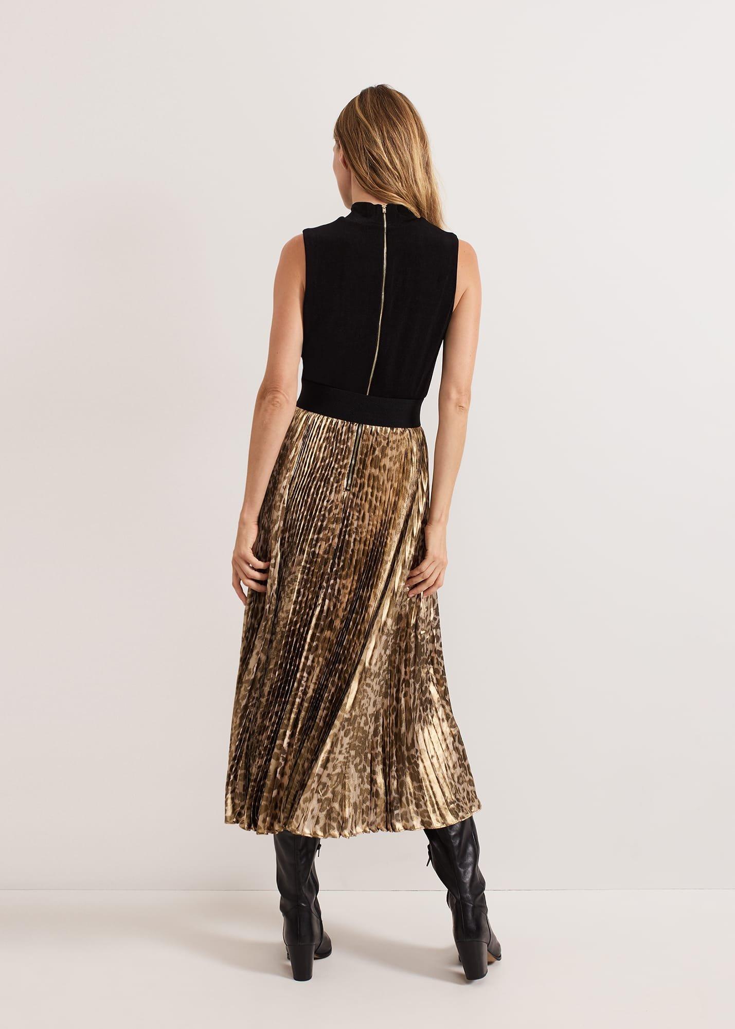 Meloni Jersey Leopard Pleat Midi Dress