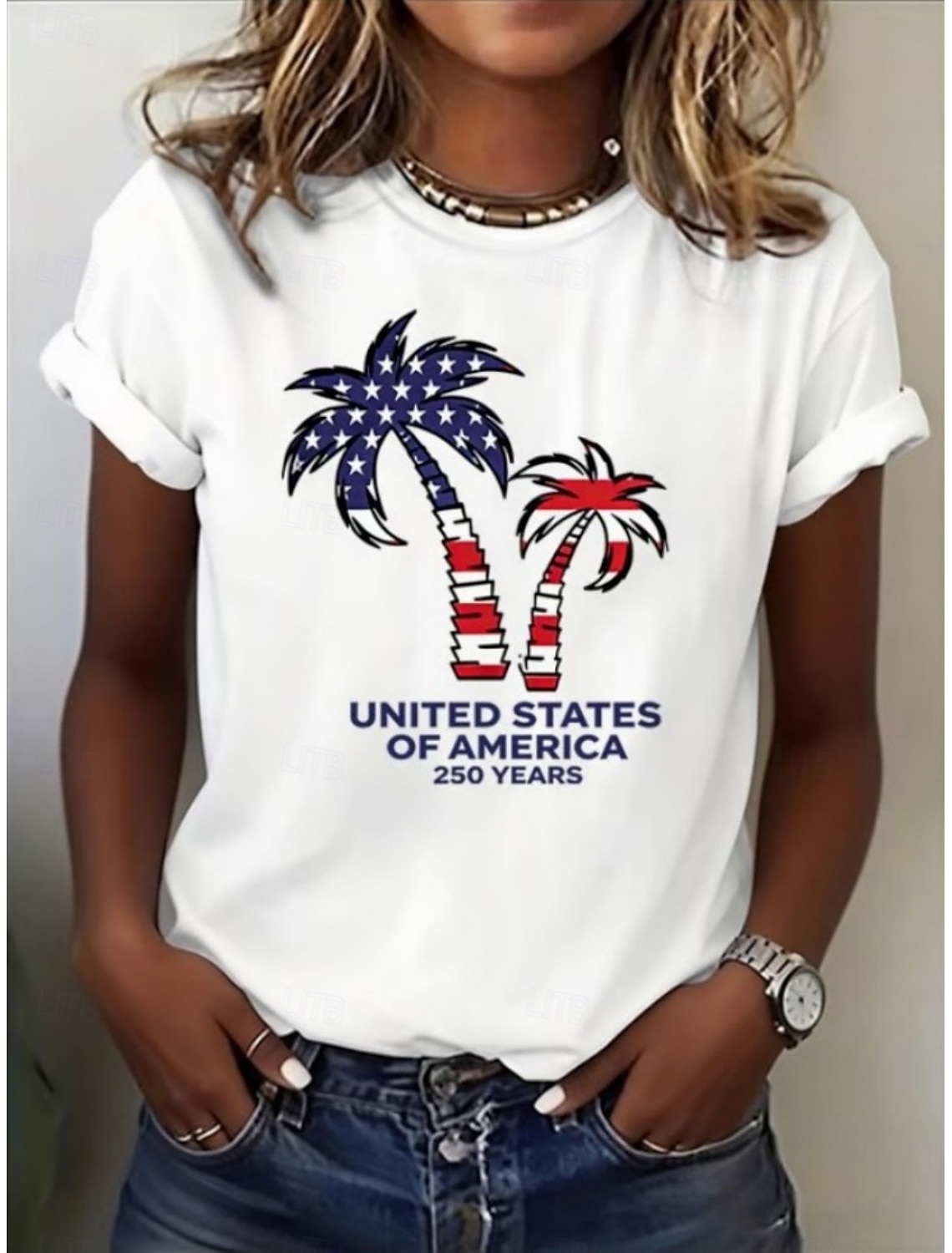 Independence Day American Anniversary Patriotic Women's T Shirt Graphic Flag Letter Vintage Fashion Stylish Short Sleeve Crew Neck Daily Weekend Print Blue Black White Red Summer Spring
