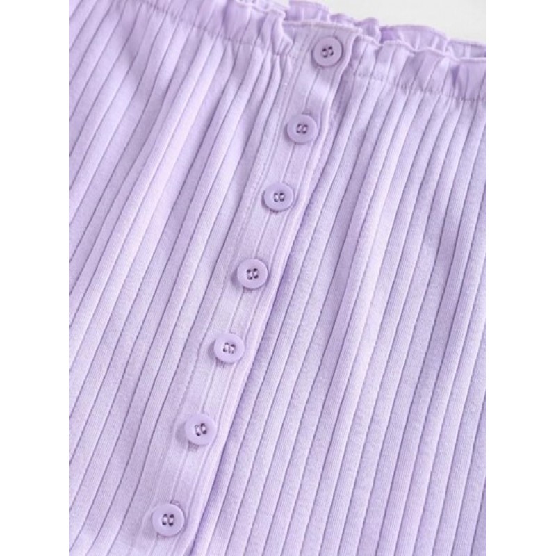 Ribbed Lettuce Frilled Crop Baby Tee GH8907