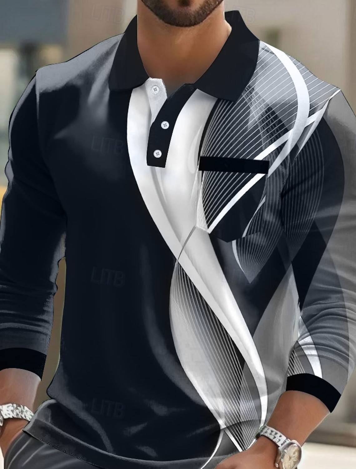 Men's Abstract Geometic Polo Short Sleeve Shirts Collared Business