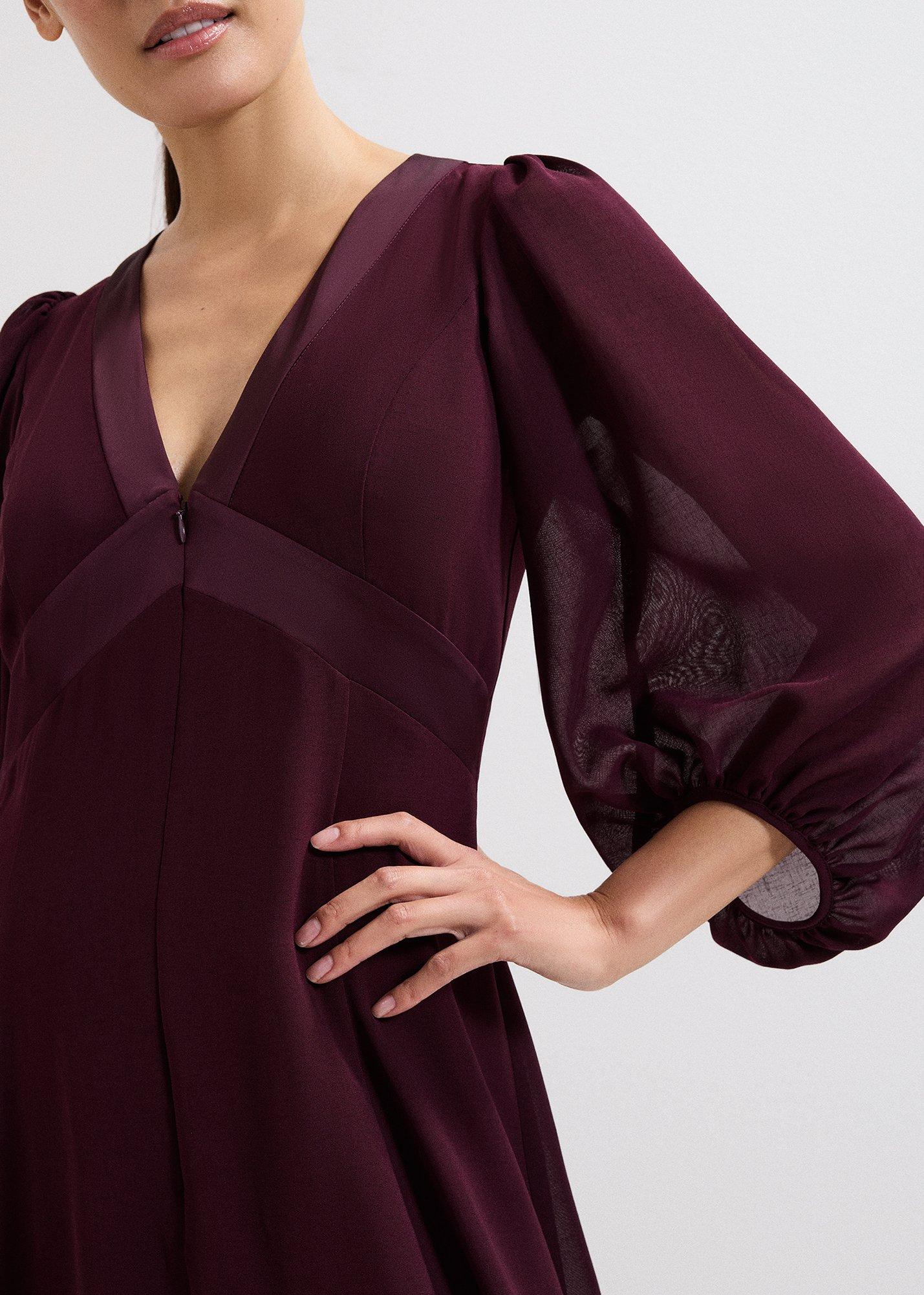 Vera Burgundy Plain Midi Dress