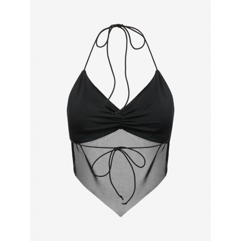 Mesh Overlay Halter Bandana Top NI0926