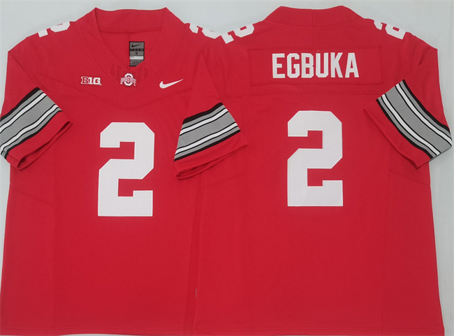 Men's OSU Ohio #2 Emeka Egbuka Red 2025 match worn premium Jersey