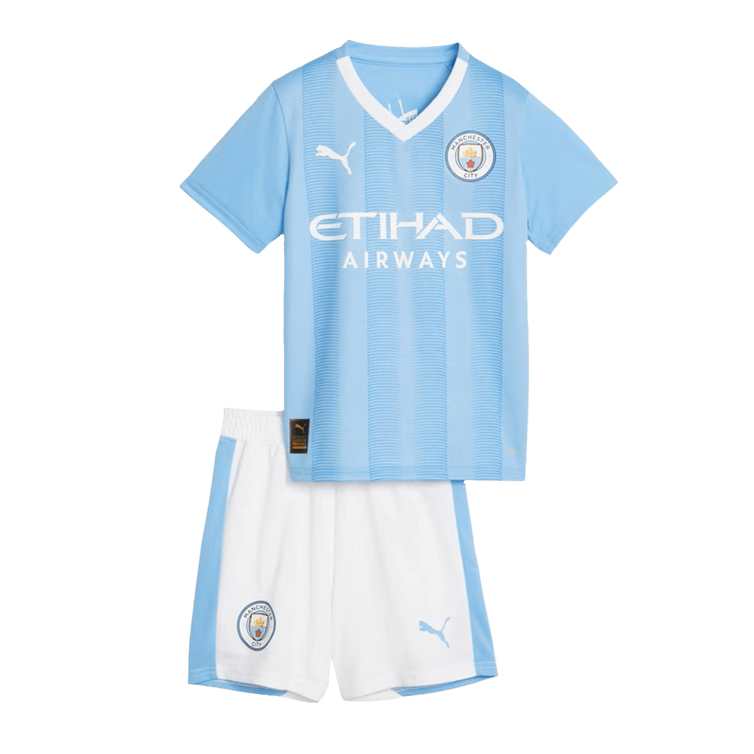 Kid's Manchester City Home Soccer Jersey Kit(Jersey+Shorts) 2023/24Aut