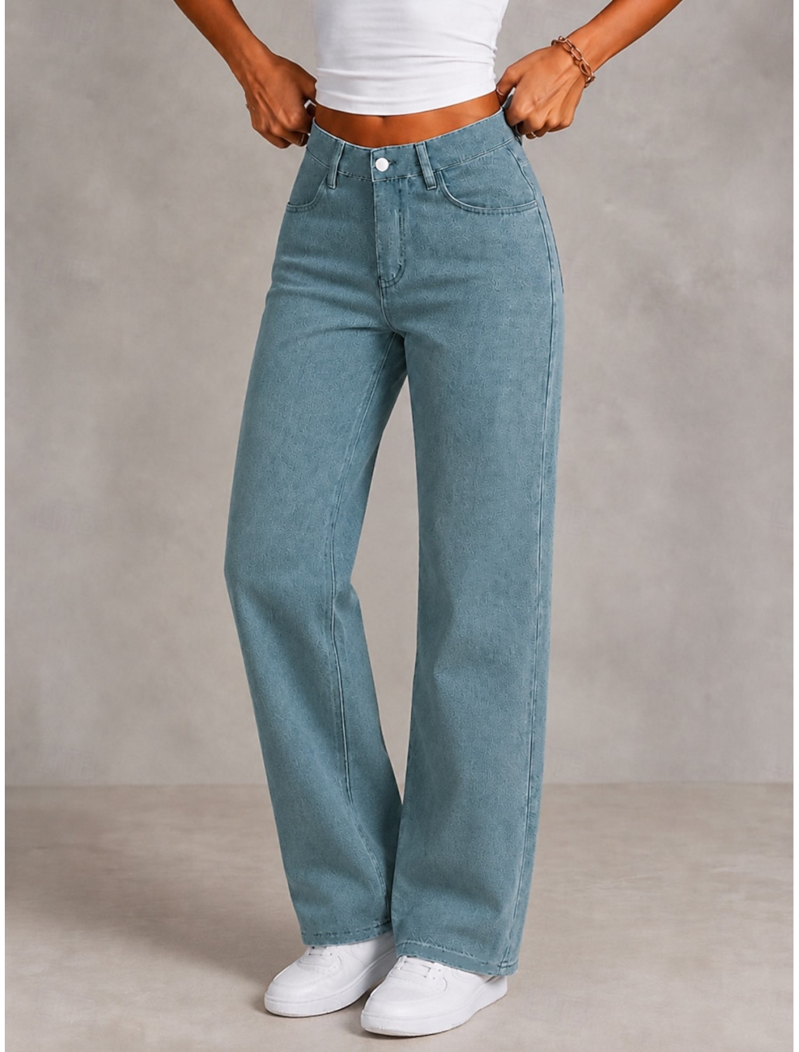 Women's Jeans denim Wide Leg Chinos Fashion Full Length High Waist Black Light Blue Gray Spring
