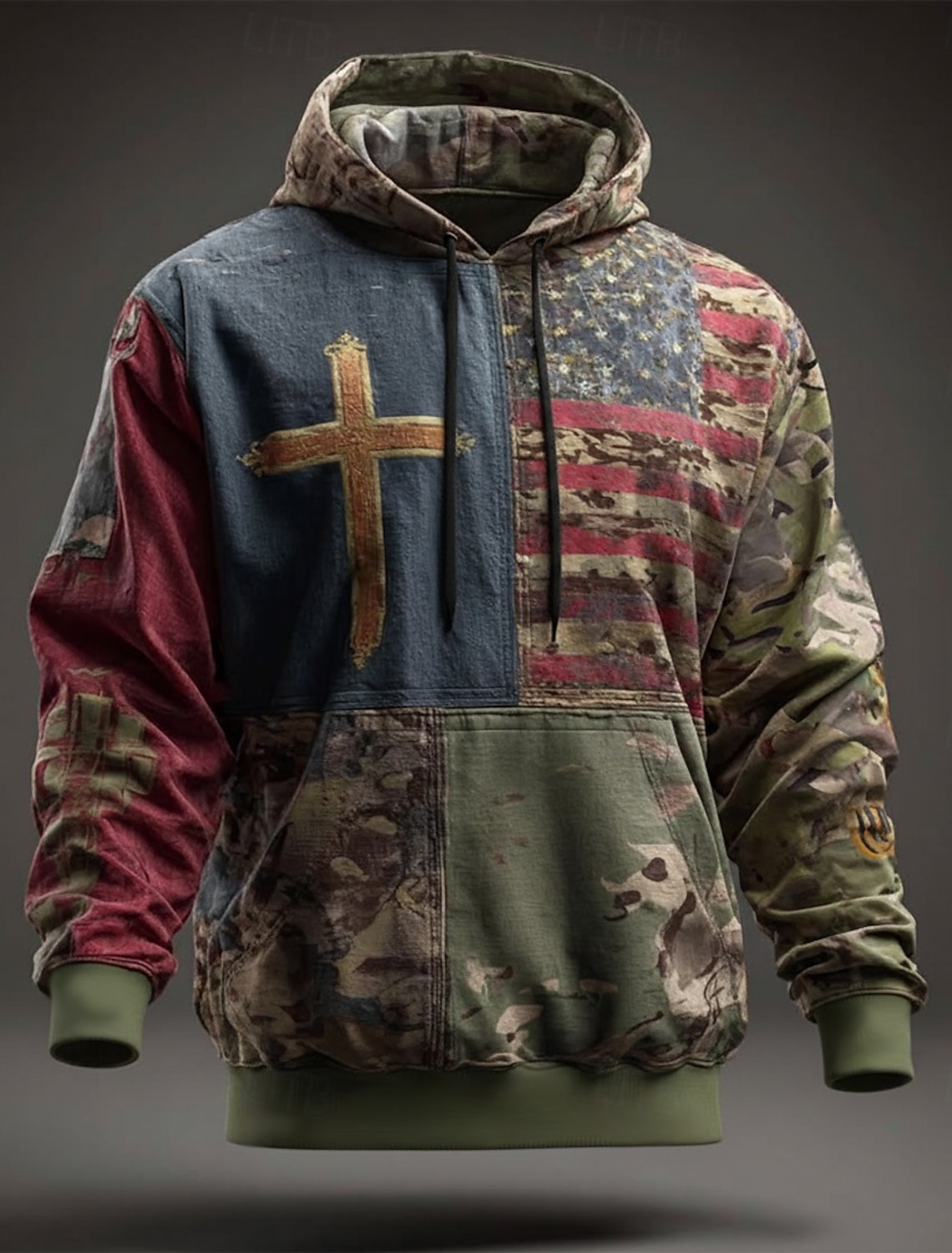 US America 250 Year Anniversary Men's American Flag Cross Hoodie