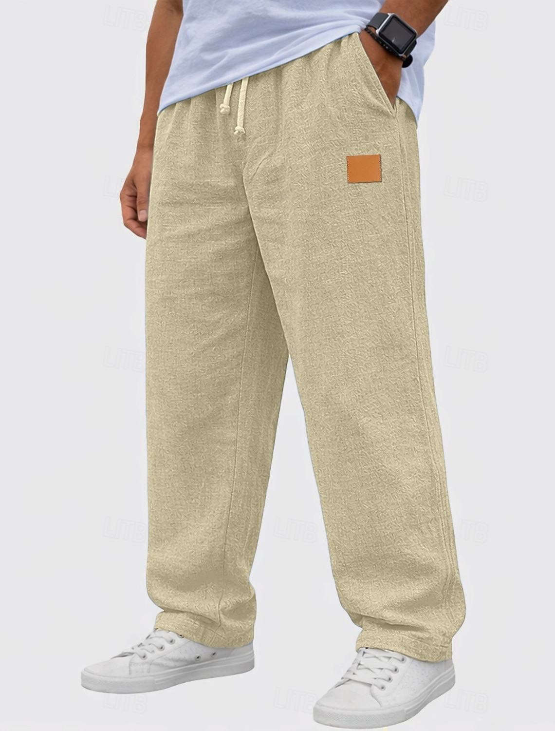 Men's Linen Pants Trousers Summer Baggy Casual Drawstring Elastic