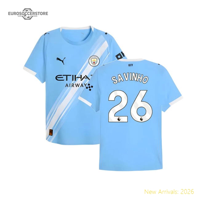 Performance 2025-2026 Man City Authentic Home Shirt Savinho 26