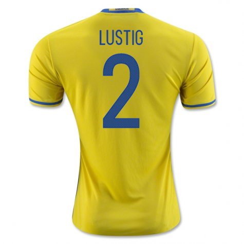 Authentic Official Sweden Home 2016 2 Lustig Soccer Jersey Shirt