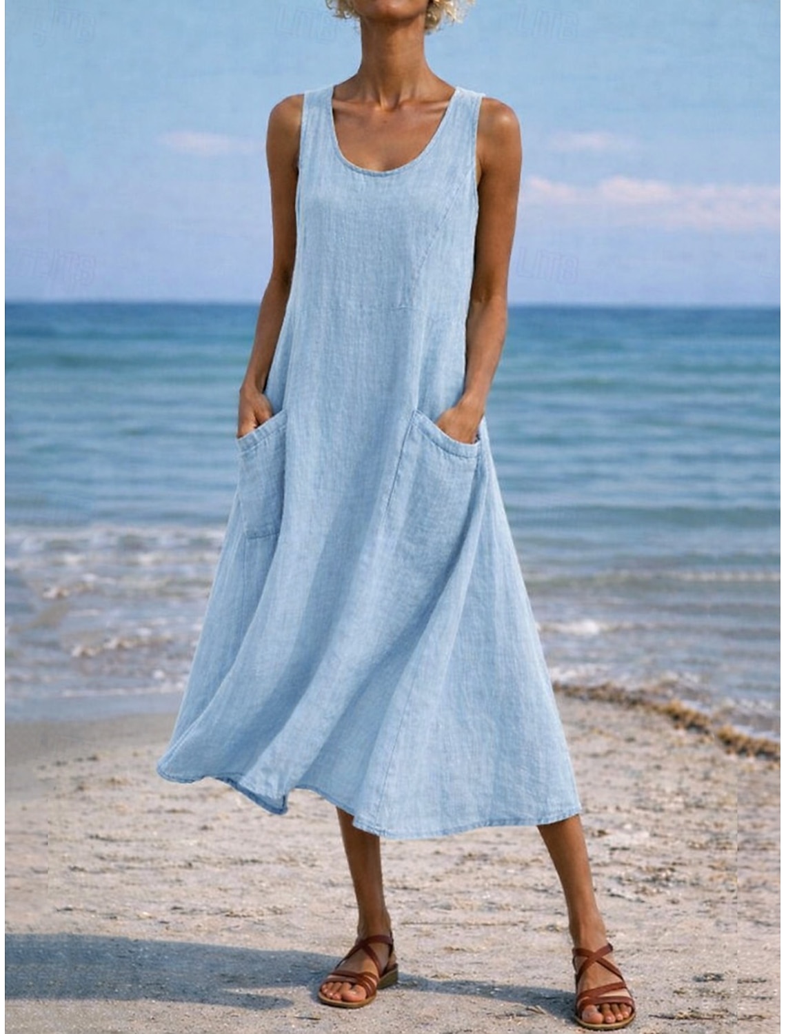 Women's Maxi Dress Shift Dress Sundress Casual Daily Loose Fit Plain Sleeveless Crew Neck Blue Black White Light Green Summer Spring Fall
