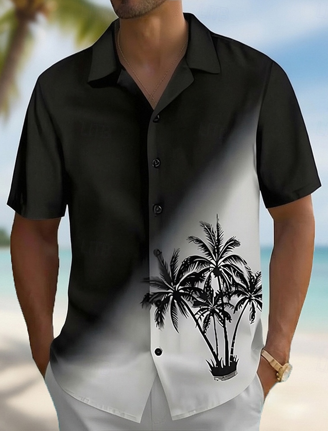 Men's Coconut Tree Gradient Color Tropical Plants Summer Hawaiian #2