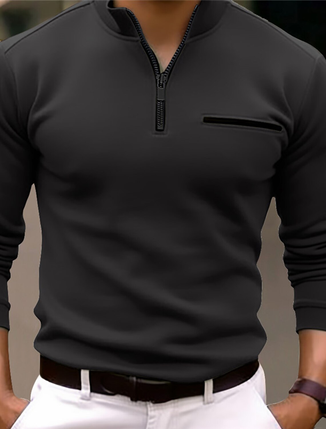 Men's Polo Shirt Pullover Sports Daily Wear Quarter Zip Long Sleeve