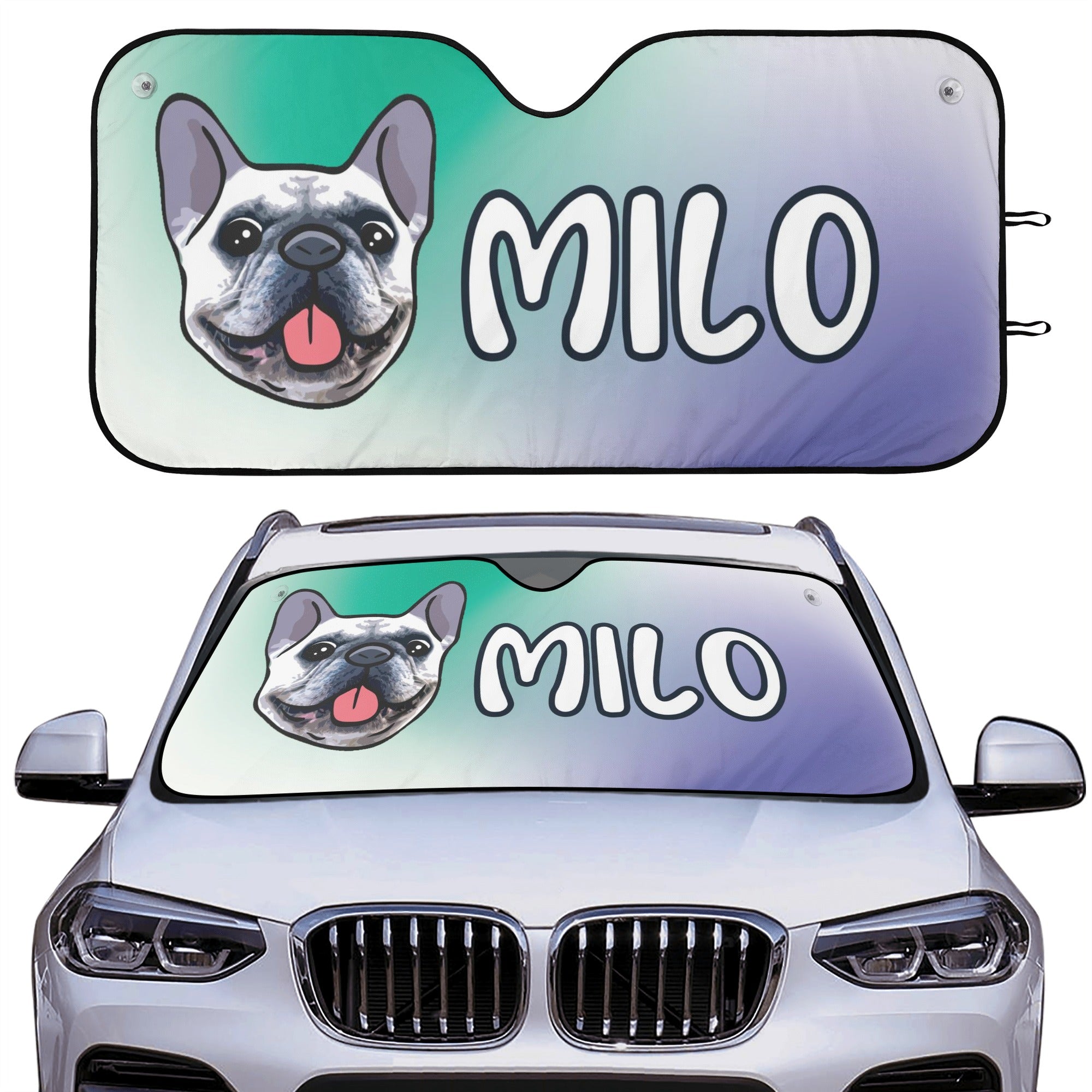 High-Quality Custom Car Auto Sun Shade With Frenchie's Name - Car Aut...