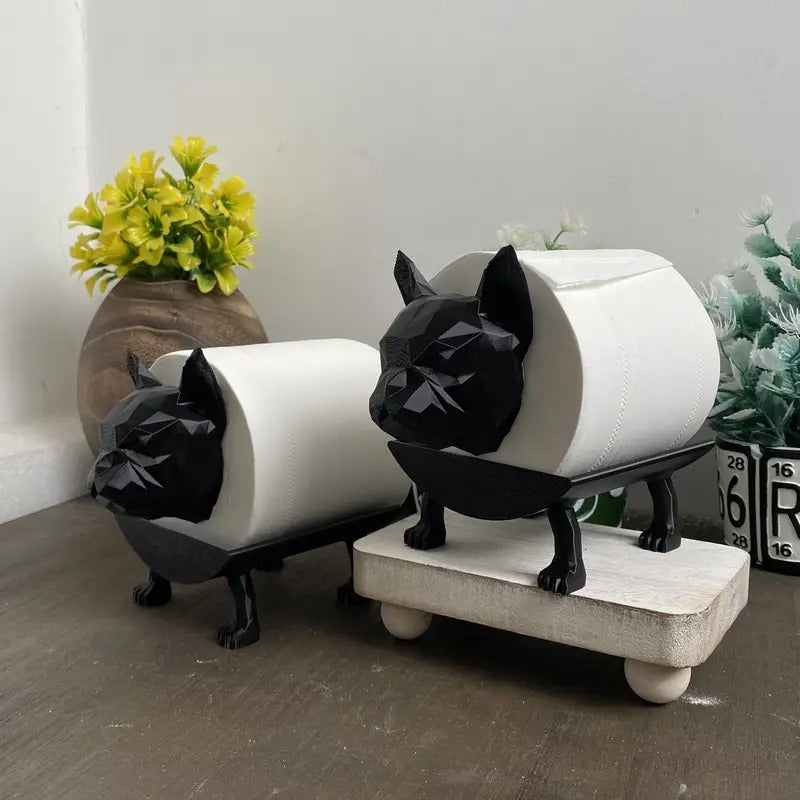 TissuDog Frenchie Tissue Holder Statue – Black White Abstract Dog Plastic Decor
