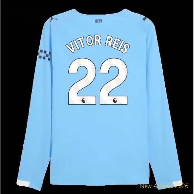Authentic 2025-2026 Man City Authentic Long Sleeve Home Shirt (vitor