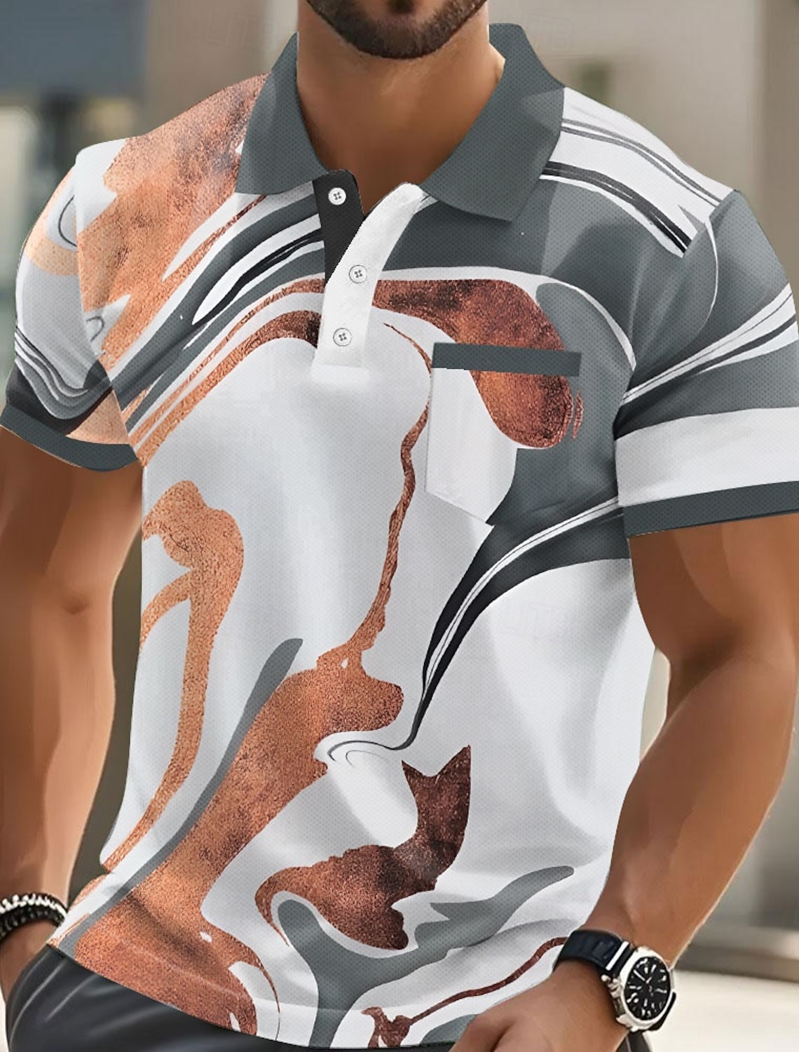 Men's Abstract Marble Polo Short Sleeve Shirts Collared Casual Outdoor