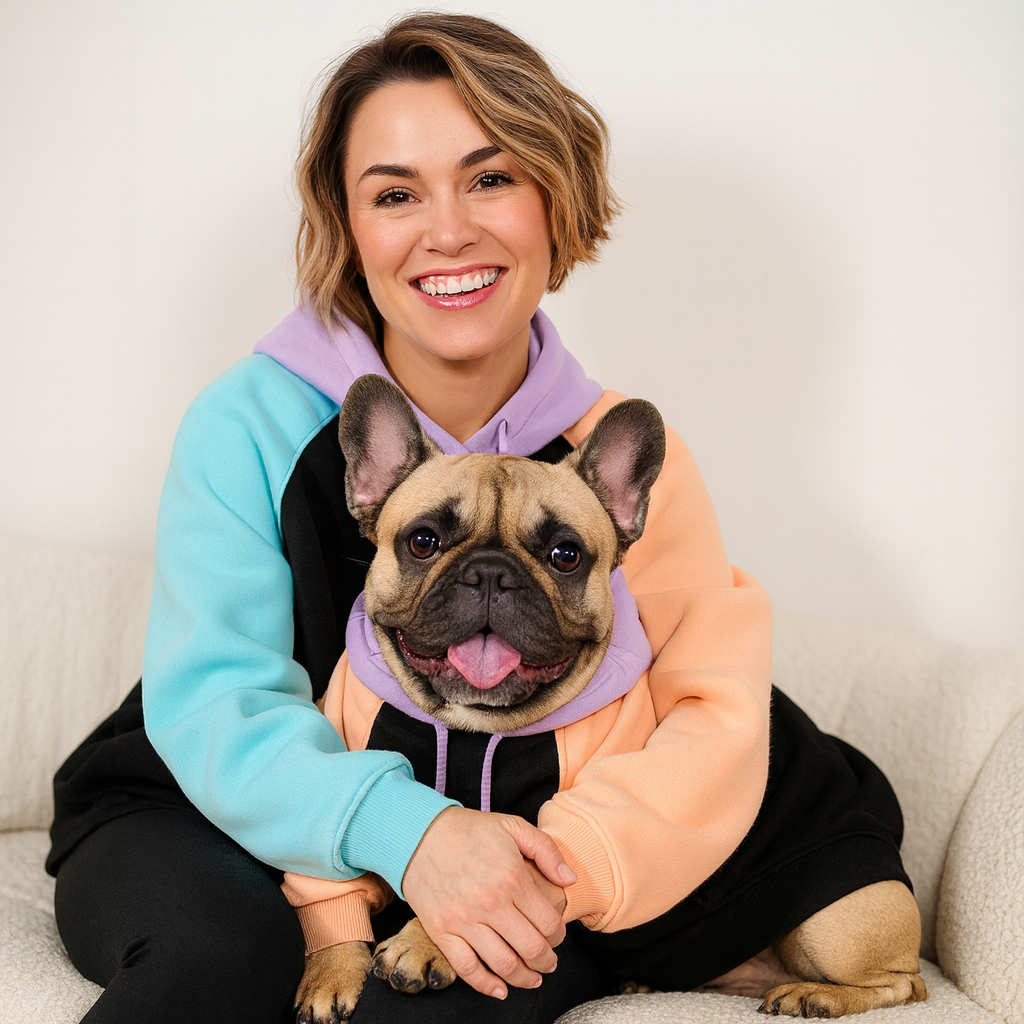 Pet-Lover Pawver Frenchie Human Matching Hoodie – Soft Colorblock Loo...
