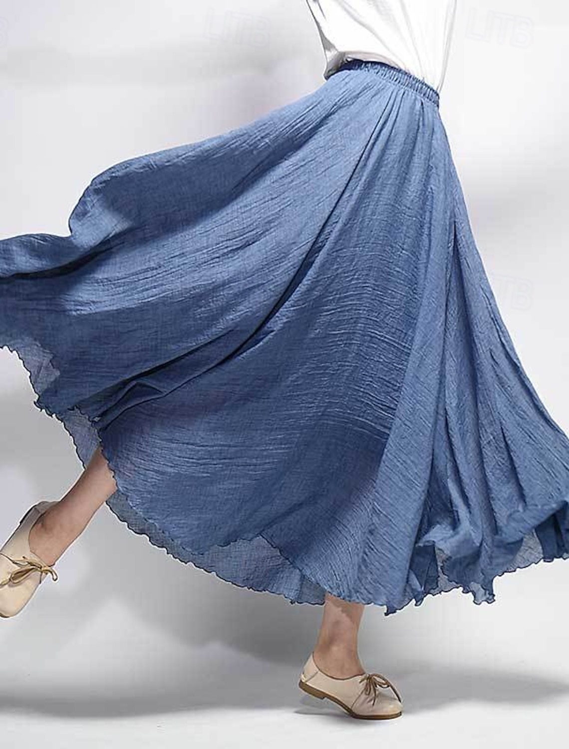 Women's Elegant Bohemia Vintage Casual Maxi High Waist Skirts Inelastic Prom Vacation Rust Red Denim Blue Niagara Blue Primrose Yellow Summer