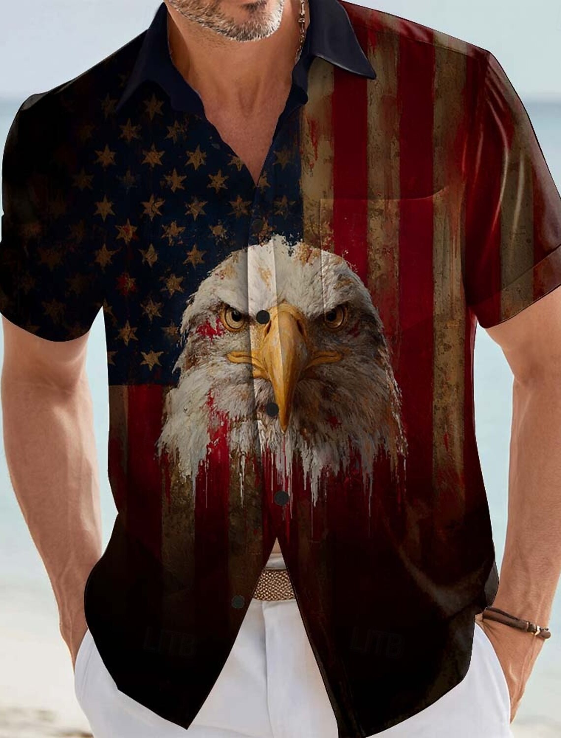 Men's 4th of July U.S. 250th Anniversary Eagle US Flag Shirt Button Up Shirt Short Sleeve Vintage Retro Outdoor Holiday Summer Spring Turndown 3D Print Collared Shirts Front One Pocket Blue White 1