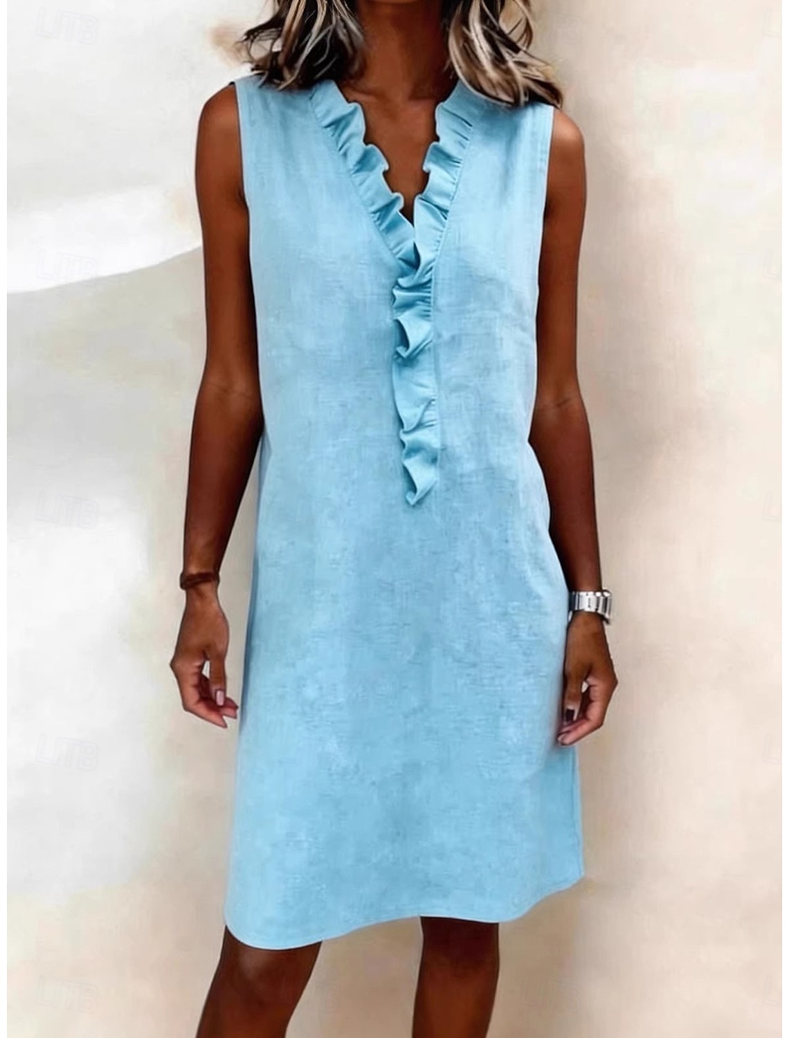 Women's Knee Length Dress Casual Dress Vest Dress A Line Dress Summer Dress Basic Classic Daily Vacation Regular Fit Plain Sleeveless Crew Neck V Neck Blue White Pink Red Summer Spring