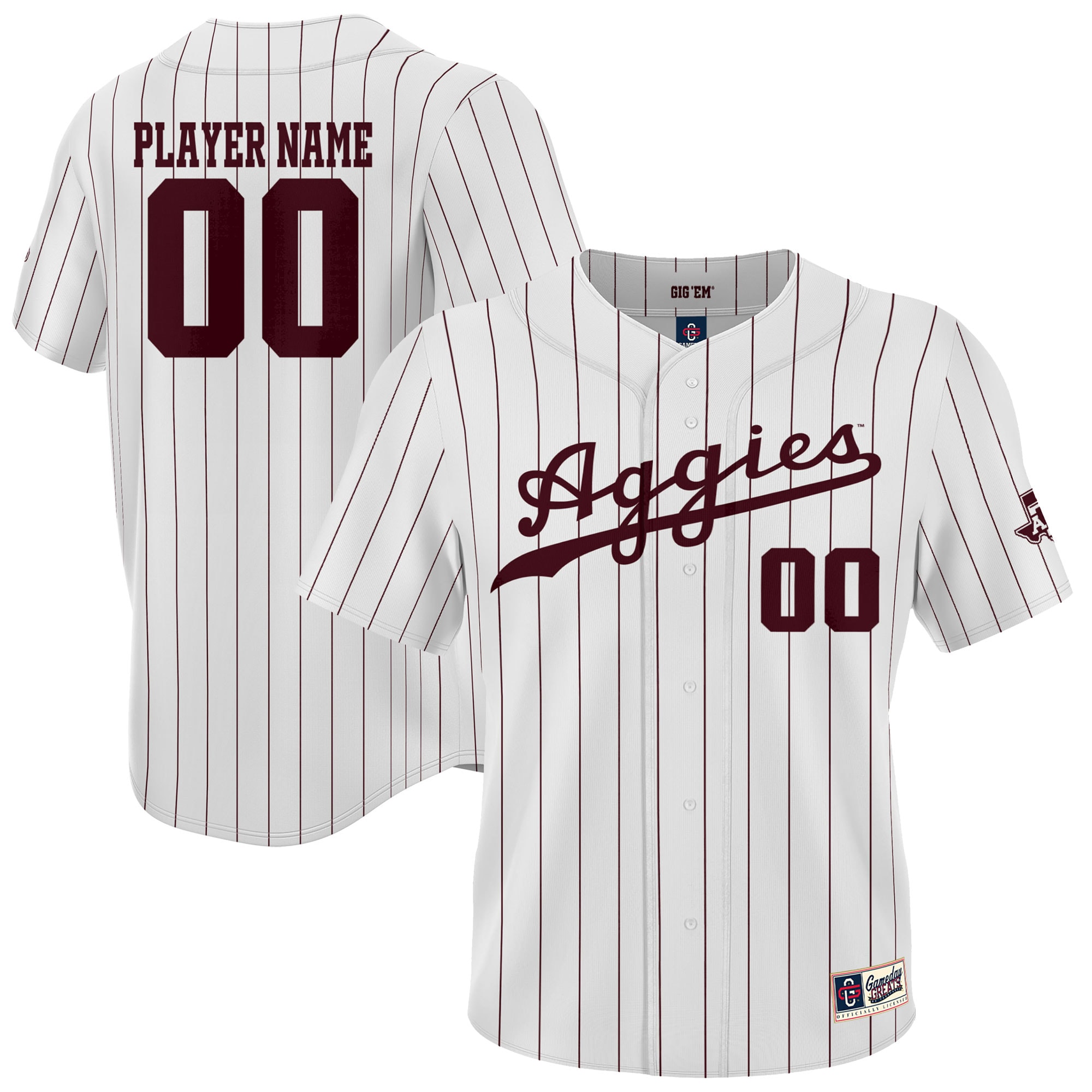 [NJP] Texas A&M Aggies GameDay Greats NIL Pick-A-Player Lightweight Baseball Jersey - White