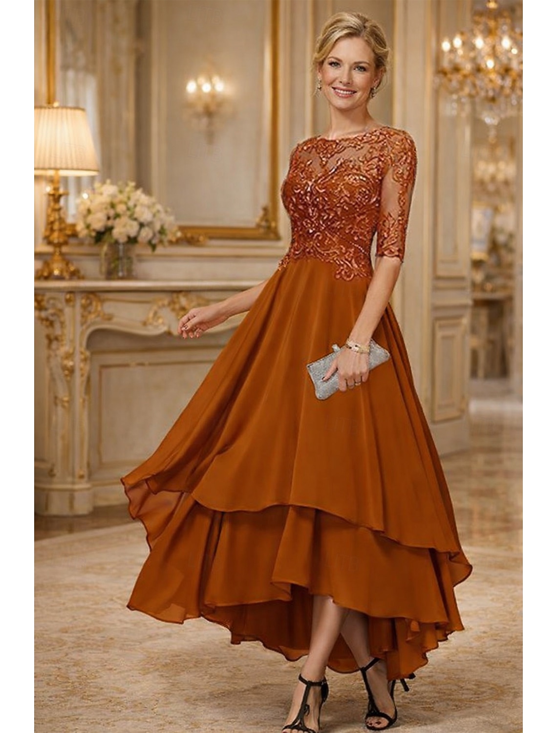 A-Line Asymmetrical Party Dress Cocktail Dress Wedding Guest Dress Mother of the Bride Dress Half Sleeve Boat Neck Elegant Simple Formal Wedding Guest with Solid Color