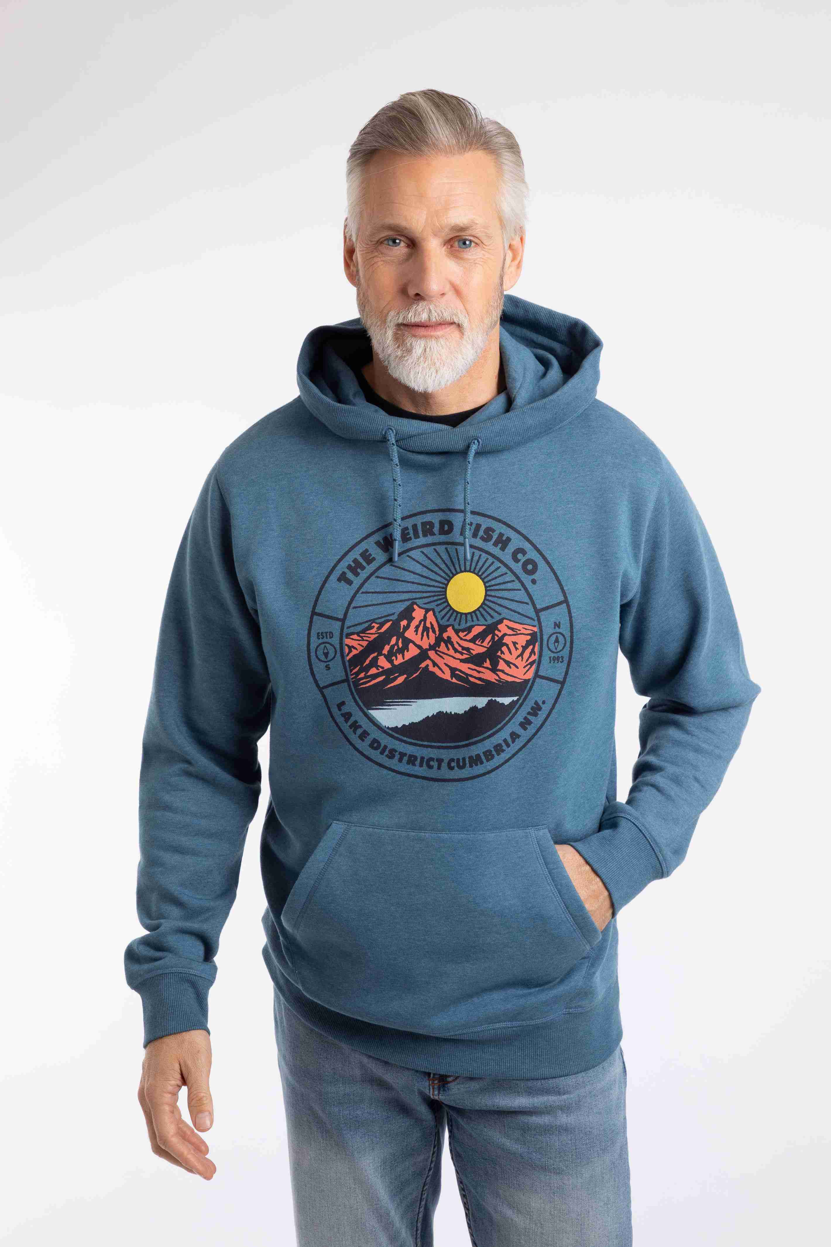 Bryant Front Print Graphic Popover Hoodie Washed Blue