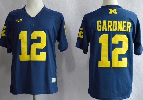 Men's UM Wolverines #12 Devin Gardner Blue 2024 away jersey premium
