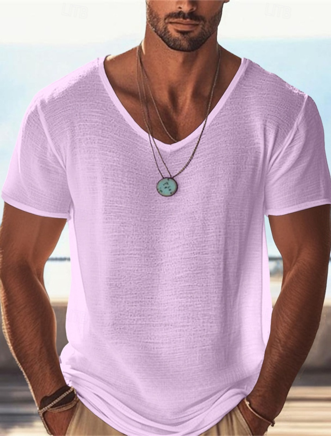 Men's T Shirt Knit Tee Tee Top Short Sleeve V Neck Summer Solid Color Fashion Lightweight Basic Mesh Knitted Casual Vacation Street Black Purple Green Top Tee for Men