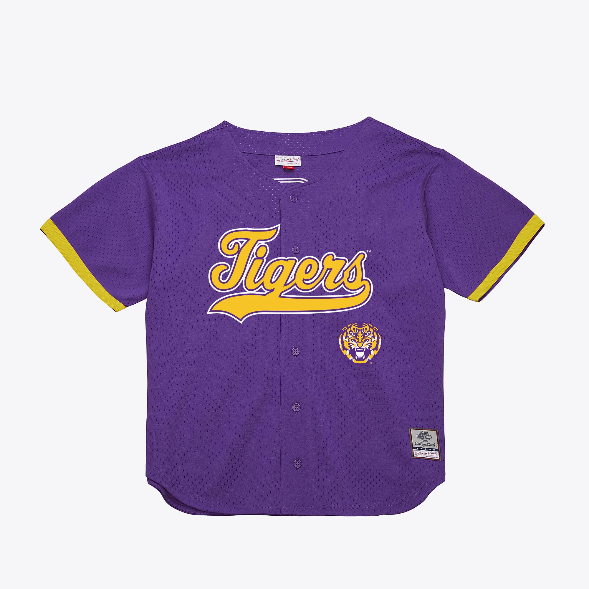 LSU Tigers Mitchell & Ness Mesh Button-Up Batting Practice Baseball Jersey - Purple
