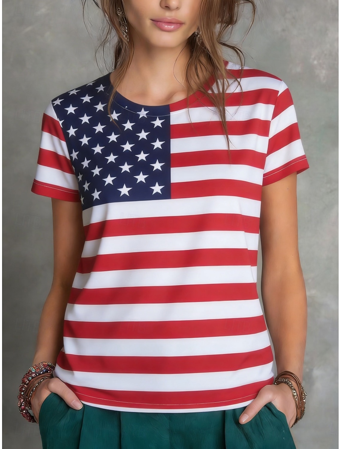 American Independence Day Women's T Shirt Tee Top Print Graphic Striped American Flag Stylish Classic Casual Short Sleeve Crew Neck Regular Tops Daily Sports Going out Red Summer Spring