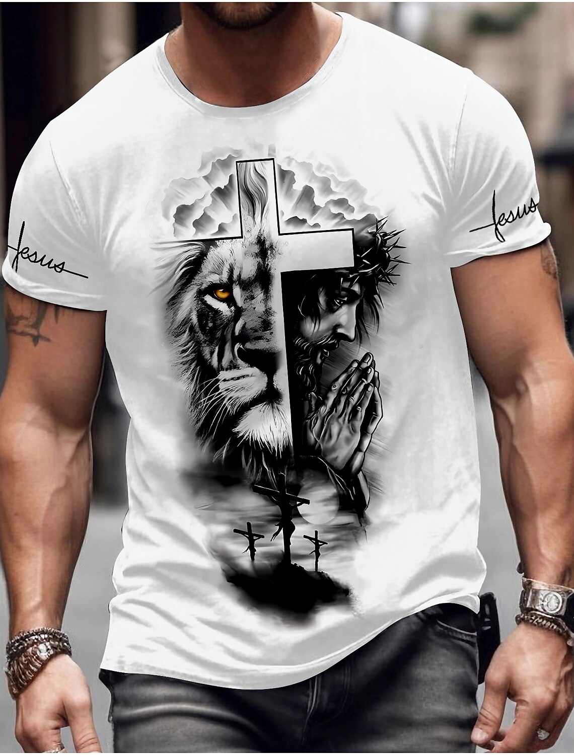 Men's Graphic Cross T Shirt Tee Short Sleeve 3D Print Crew Neck