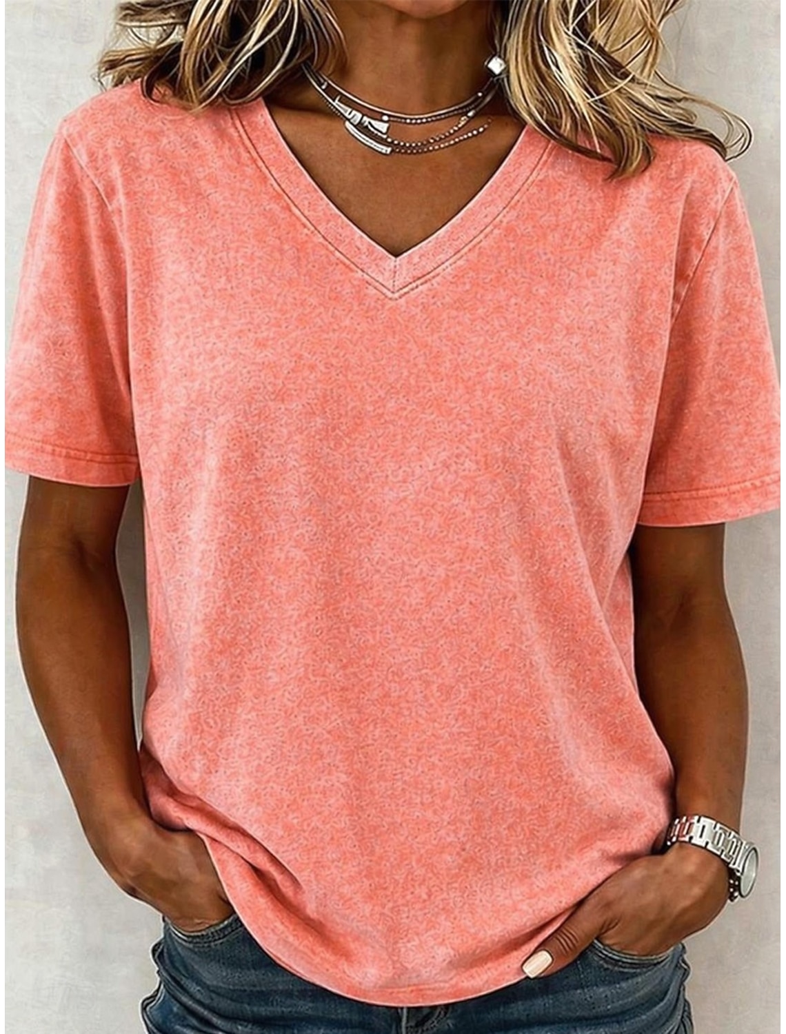 Women's 100% Cotton T-Shirts - Quality Vintage Short Sleeve V Neck Tee
