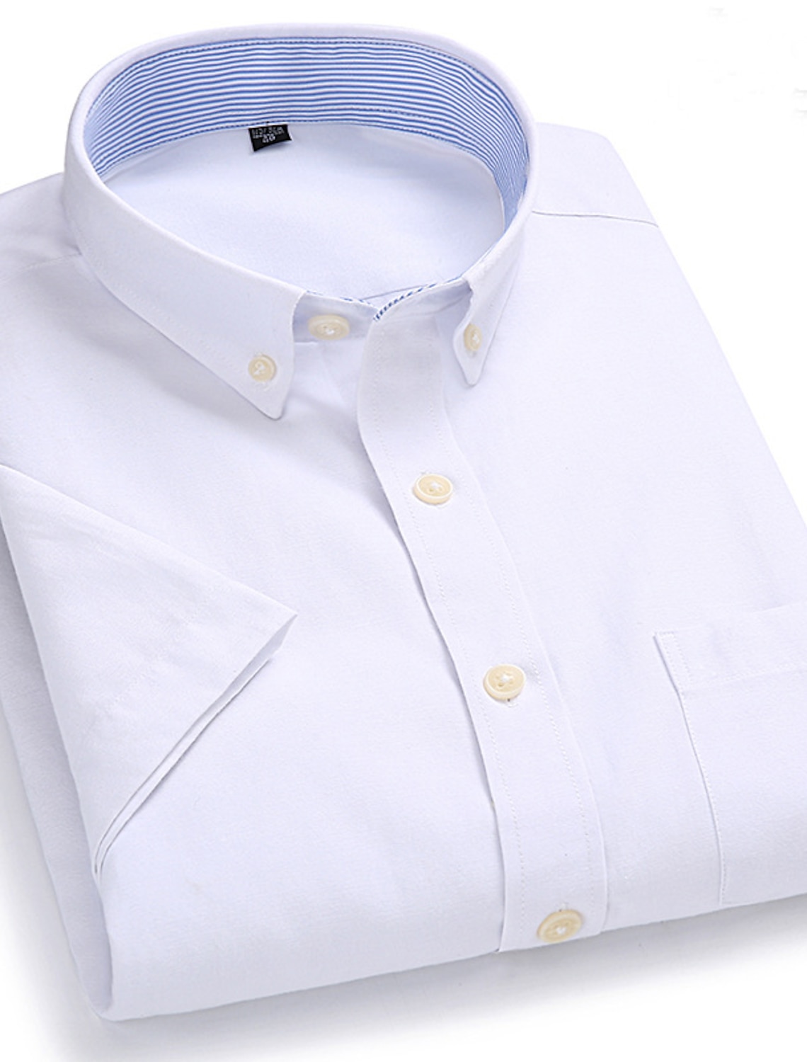 Men's Dress Shirt Button Down Shirt Non Iron Shirt Oxford Shirt Solid / Plain Color Wedding Office & Career Black White Yellow Dark Navy Short Sleeve Shirt Collar Spring & Summer Clothing Apparel