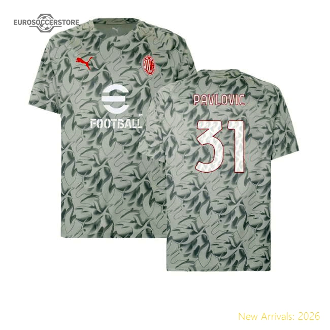 2025-2026 Ac Milan Warm Up Training Jersey (smokey Gray) (pavlovic 31)