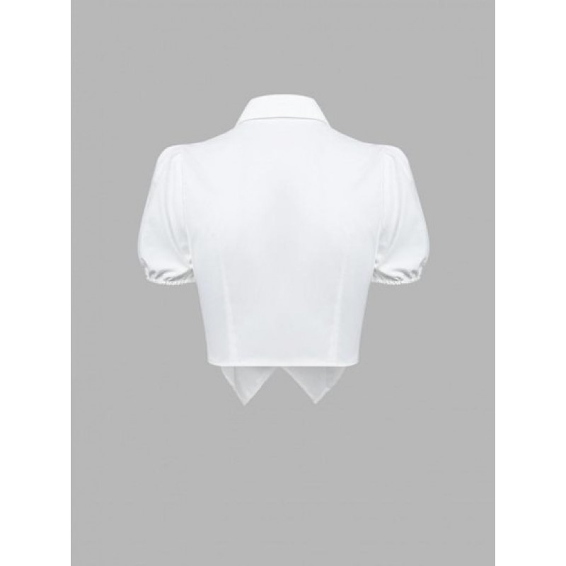 Scarf Hem Preppy Tie Cropped Shirt DI4743