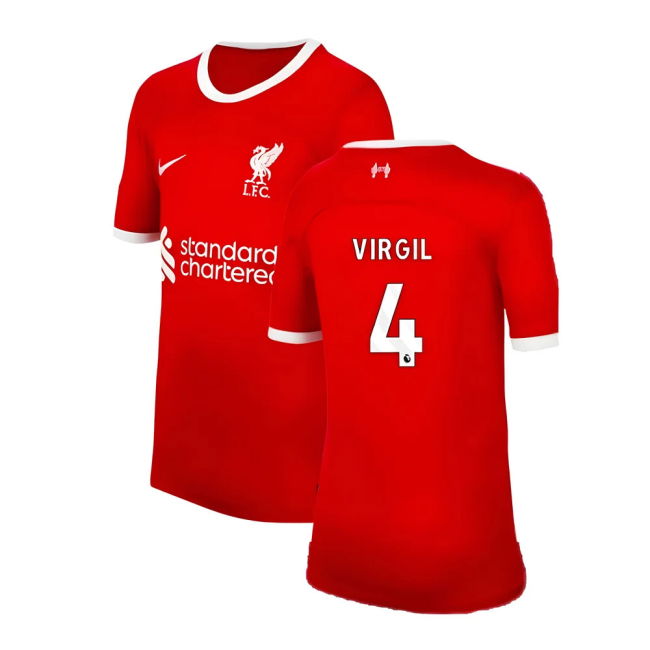 Liverpool Home Soccer Shirt 2023-20 Virgil 4 L M S Kids