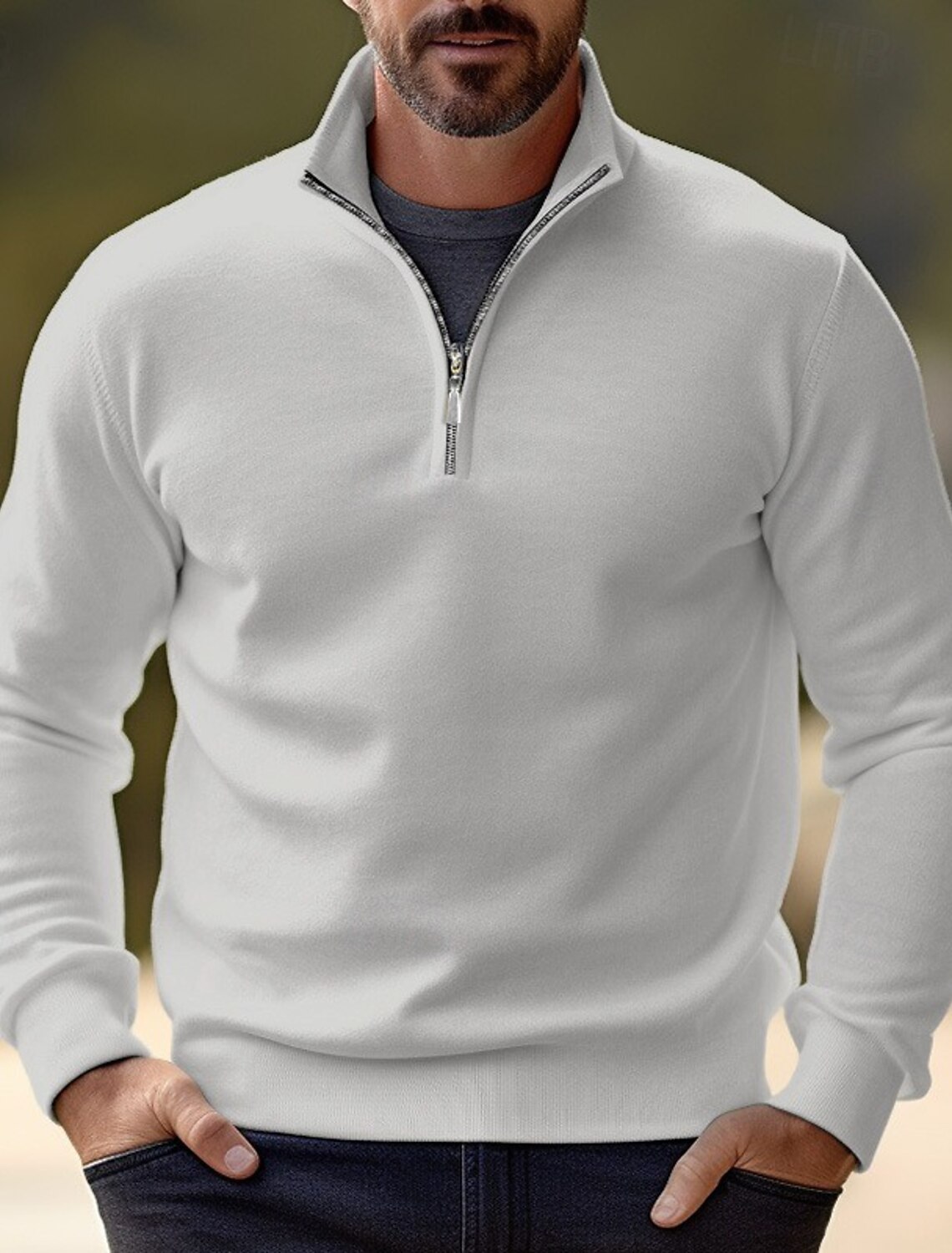 Men's Sweater Pullover Jumper Dress Knit Ribbed Regular Half Zip Slim