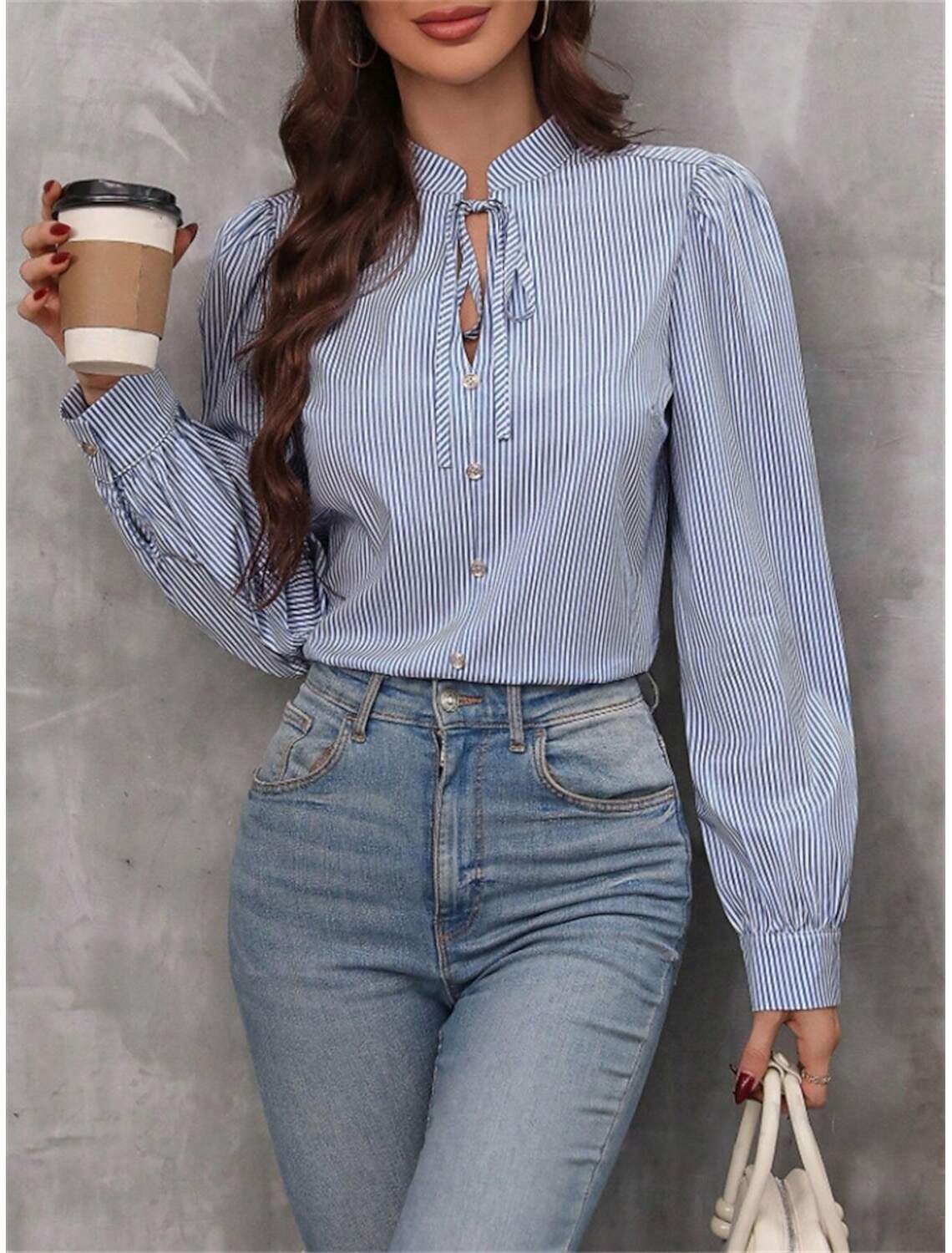 Women's Shirt Blouse Stylish Casual Striped Regular Tops Long Sleeve V Neck Patchwork Regular Fit Work Daily Going out Summer Spring Fall